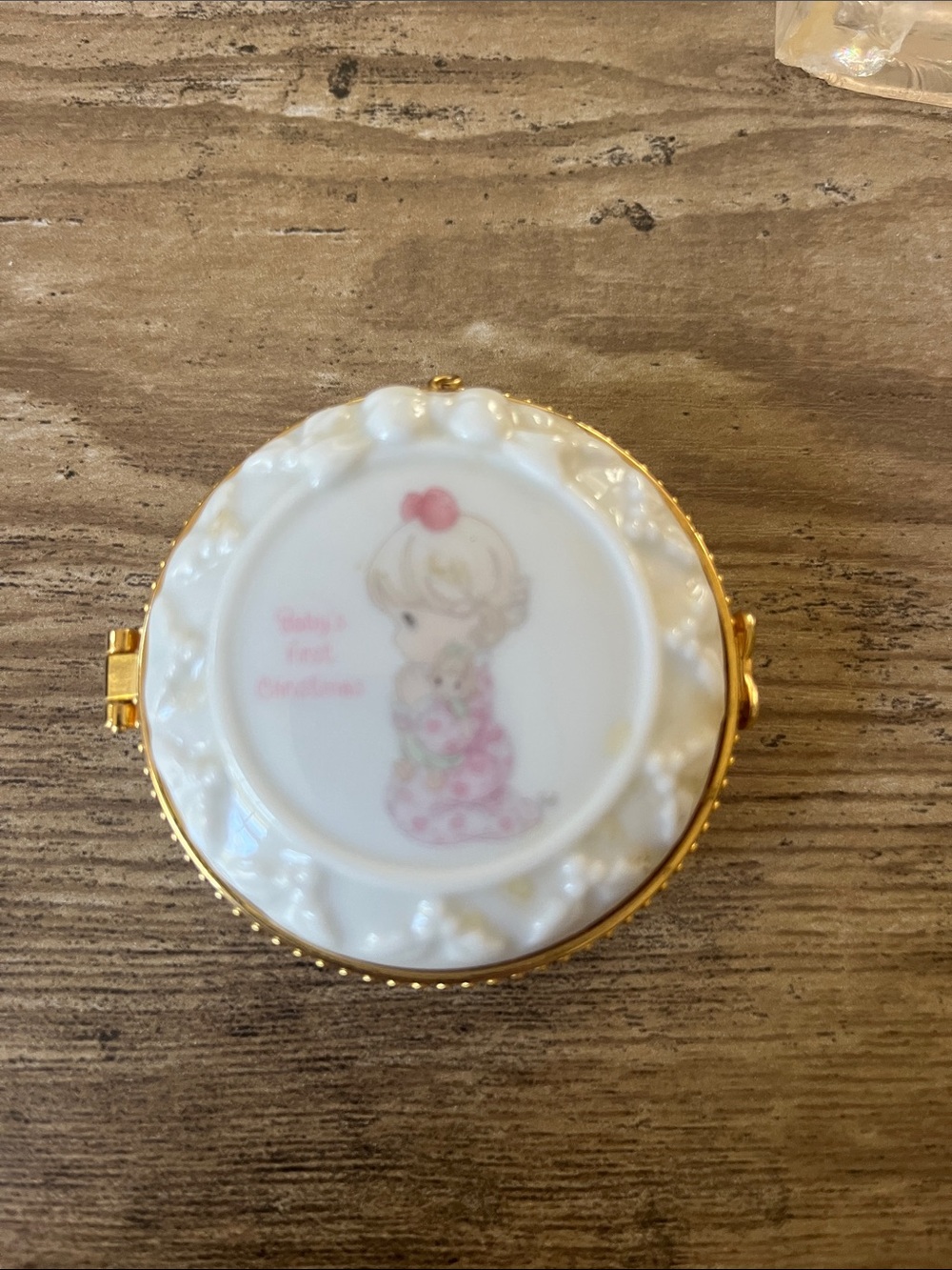 Baby’s First Christmas Precious Moments ornament w photo vintage